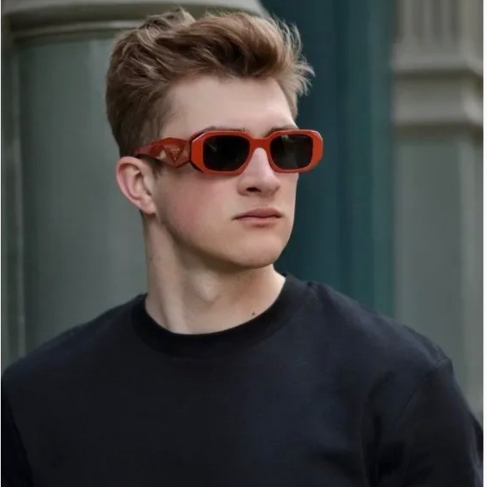 NEW Prada PR17WS 12N5S0 Orange Black Dark Grey Rectangle Unisex Sunglasses - Picture 9 of 15